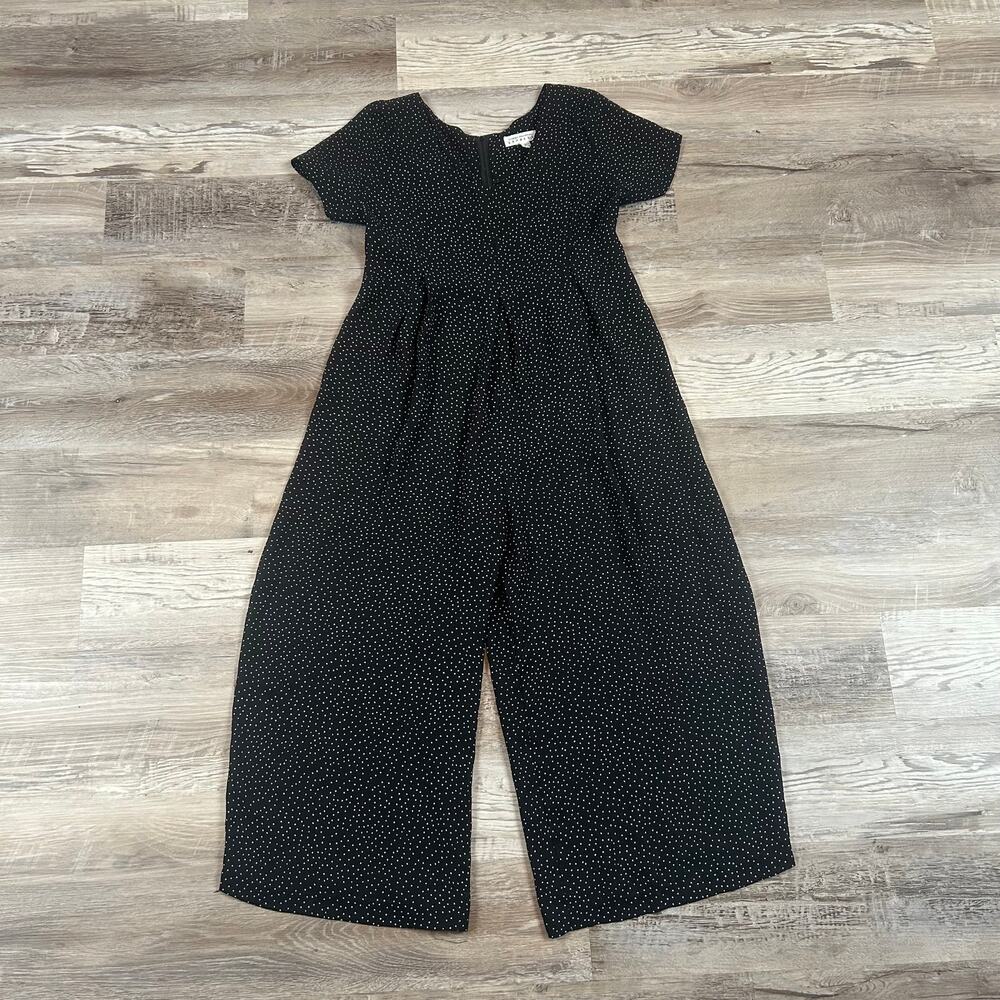 Vintage 90s Black Polka Dot Wide Leg Jumpsuit French Girl Retro Mod Minimalist S